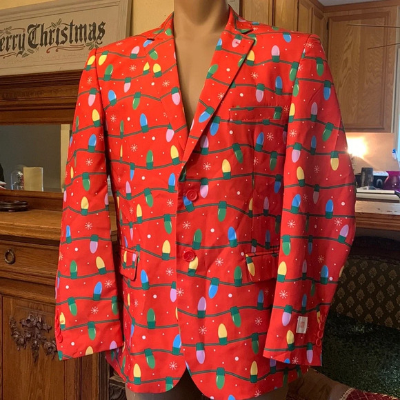 Opposuits Red Christmas Blazer Suit Jacket Men NEW Large - Picture 1 of 9